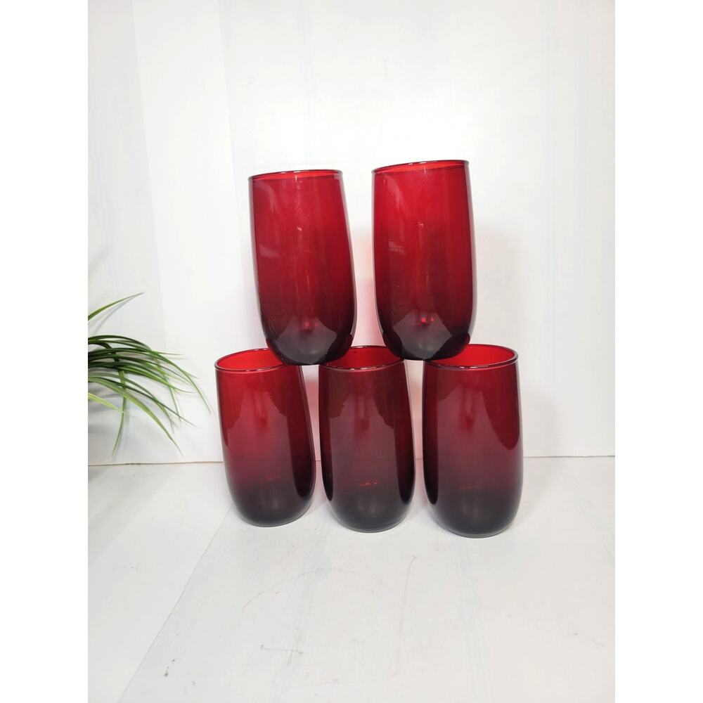 Vintage Anchor Hocking Royal Ruby Red Roly Poly Tumbler Glasses Set of 5 MCM